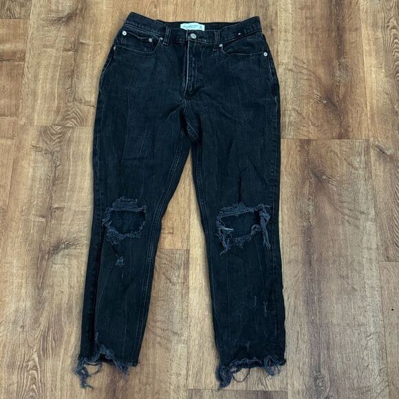 Abercrombie and Fitch High Rise Mom Jeans Black Distressed Women’s 6/28 - Picture 1 of 3